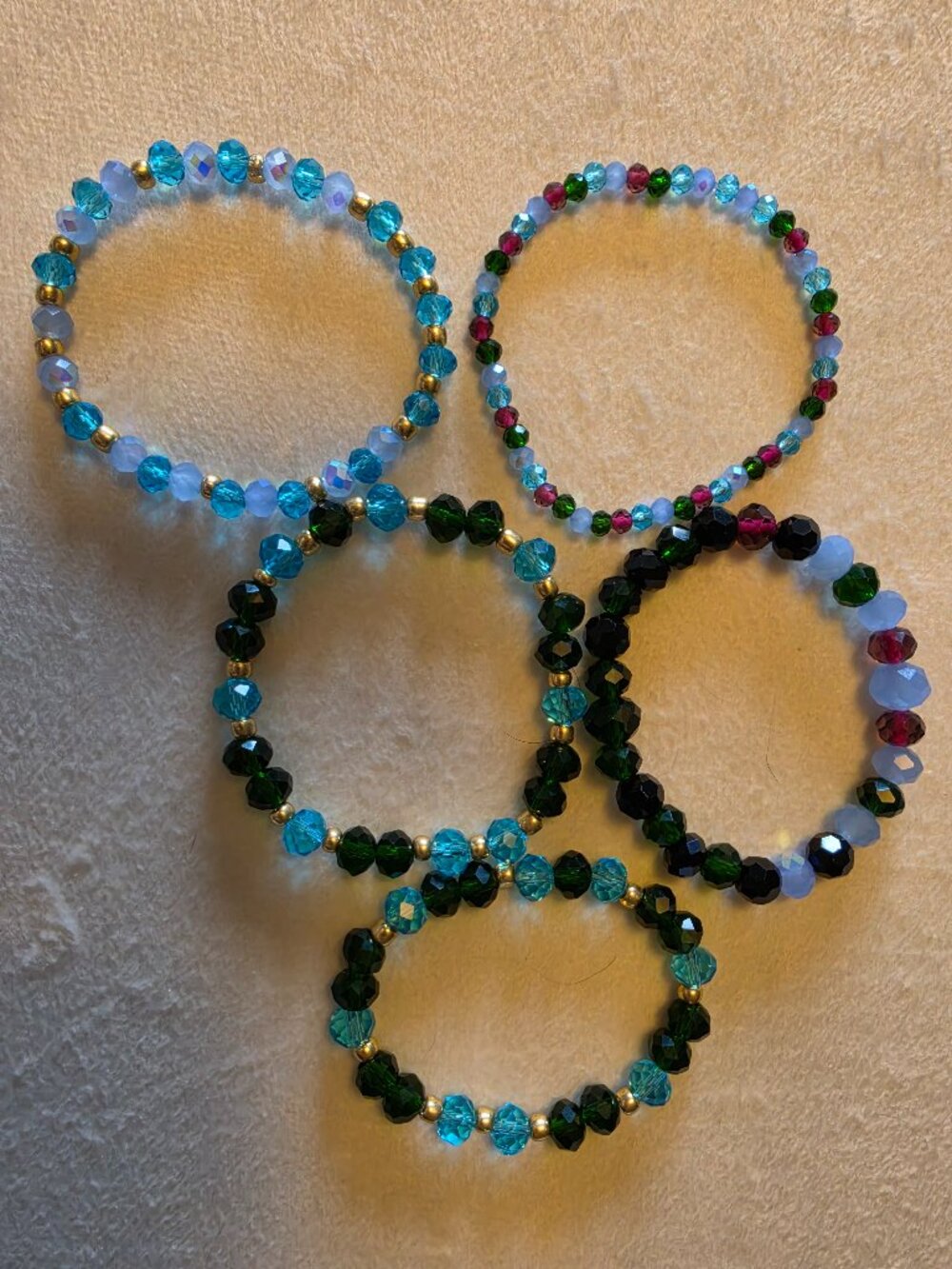 5Pc Glass Crystal Beaded Bracelet Set - Blue Theme